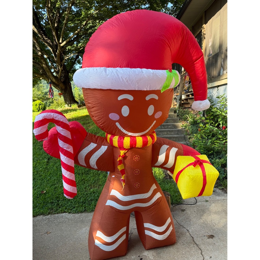 Christmas 8ft Gingerbread Man Inflatable Outdoor Yard Decor Santa Hat Candy Cane
